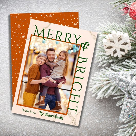 Merry & Bright vet typografie 1 foto modern schatt Feestdagenkaart