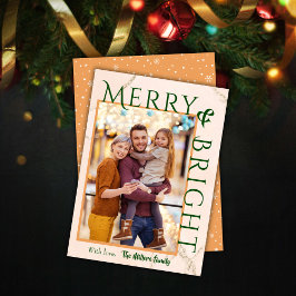 Merry & Bright vet typografie 1 foto modern schatt Feestdagenkaart