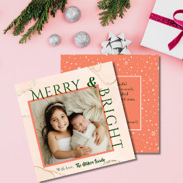 Merry & Bright vet typografie 1 foto modern schatt Feestdagenkaart