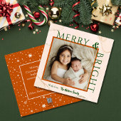 Merry & Bright vet typografie 1 foto modern schatt Feestdagenkaart