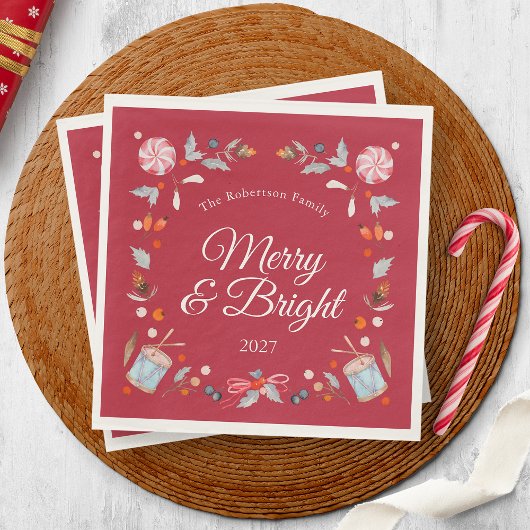 Merry & Bright Vintage Christmas Holiday Servet