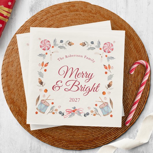 Merry & Bright Vintage Christmas Holiday Servet