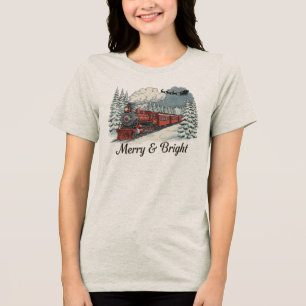 Merry Bright Vintage Kersttrein Kerstvakantie Graf Tri-Blend Shirt