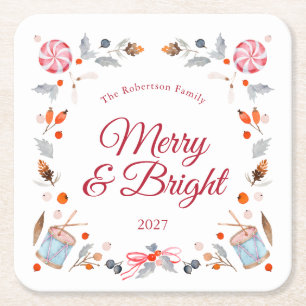 Merry & Bright Vintage Kerstvakantie Kartonnen Onderzetters