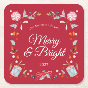Merry & Bright Vintage Kerstvakantie Kartonnen Onderzetters