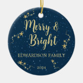 Merry & Bright Vrolijk Kerstfeest familiefoto Keramisch Ornament (Voorkant)