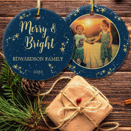 Merry & Bright Vrolijk Kerstfeest familiefoto Keramisch Ornament