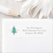 "Merry & Bright" Watercolor Christmas Tree Etiket (Insitu)