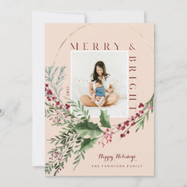 Merry & Bright Watercolor Groene Krans Foto Feestdagenkaart