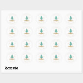 "Merry & Bright" Watercolor Tree Custom Name Ronde Sticker (Vel)