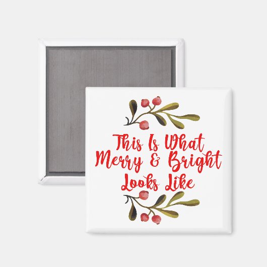 Merry Bright Waterverf Holly Christmas Decor Magneet (Voorkant / Achterkant)