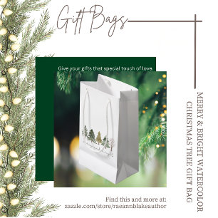 Merry & Bright Waterverf Kerstboom Gift Bag Klein Cadeauzakje