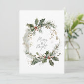 Merry & Bright Waterverf Krans Festiviale Groet Feestdagenkaart (Staand voorkant)