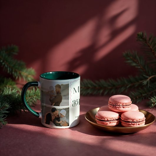 Merry & Bright Wavy Modern Minimal 3 Fotocollage Mok