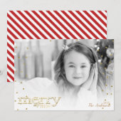 Merry & Bright White Gold Holiday Foto Feestdagenkaart (Voorkant / Achterkant)