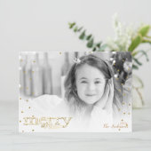 Merry & Bright White Gold Holiday Foto Feestdagenkaart (Staand voorkant)