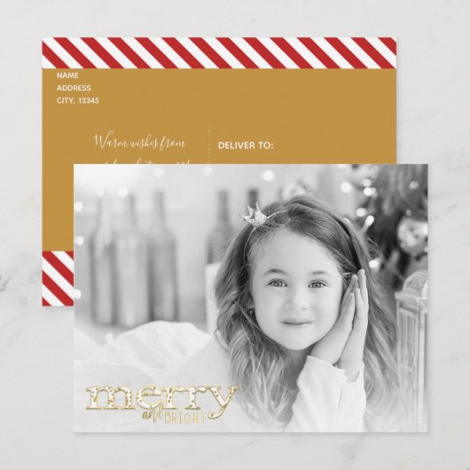 Merry & Bright White Gold Holiday Foto Feestdagenkaart (Voorkant / Achterkant)