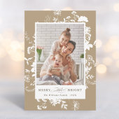 Merry & Bright Wildflower Silhouette Foto Tan Feestdagenkaart