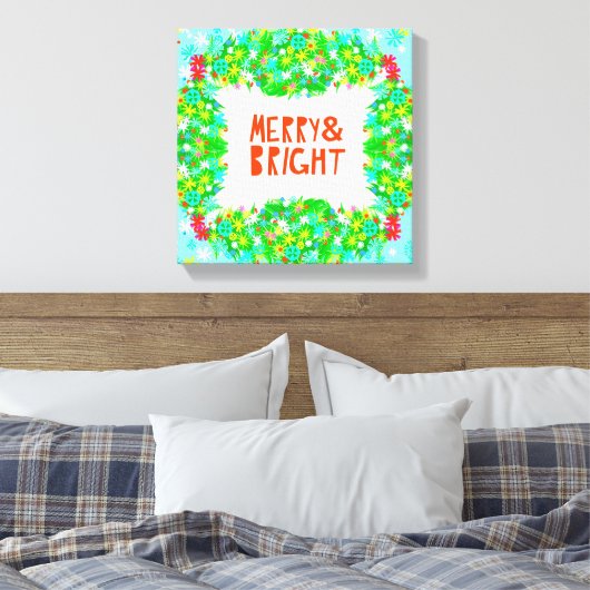 Merry & Bright Wreath Canvas Afdruk (Insitu (Slaapkamer))