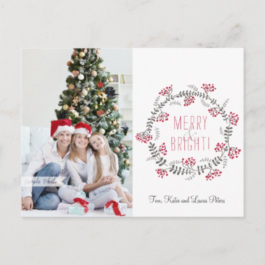 Merry & Bright Wreath Feestdagenkaart (Voorkant)