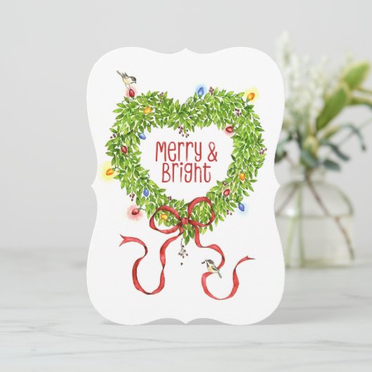 Merry & Bright Wreath Feestdagenkaart (Staand voorkant)