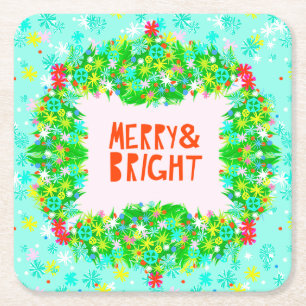 Merry & Bright Wreath Kartonnen Onderzetters
