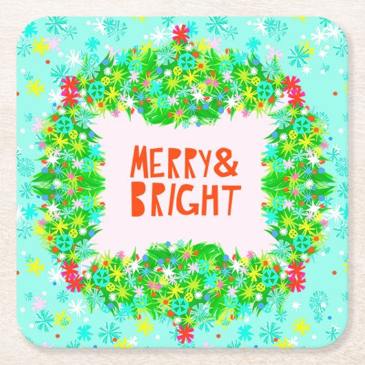 Merry & Bright Wreath Kartonnen Onderzetters (Voorkant)