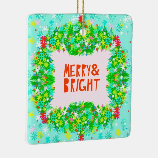 Merry & Bright Wreath Keramisch Ornament (Rechts)