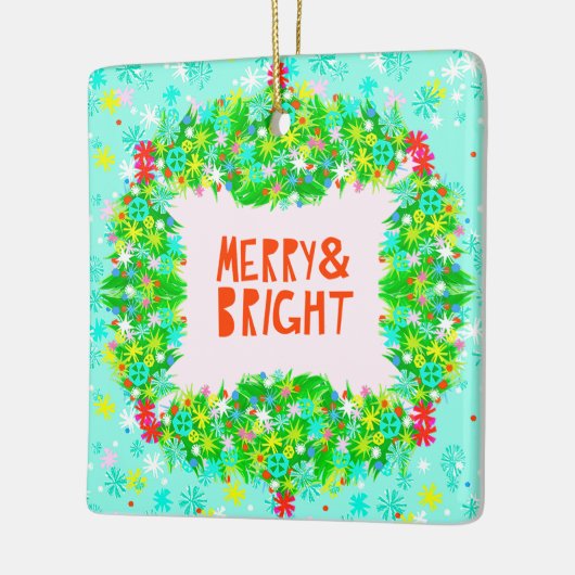 Merry & Bright Wreath Keramisch Ornament (Links)