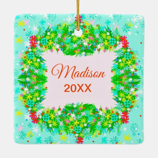 Merry & Bright Wreath Keramisch Ornament (Achterkant)