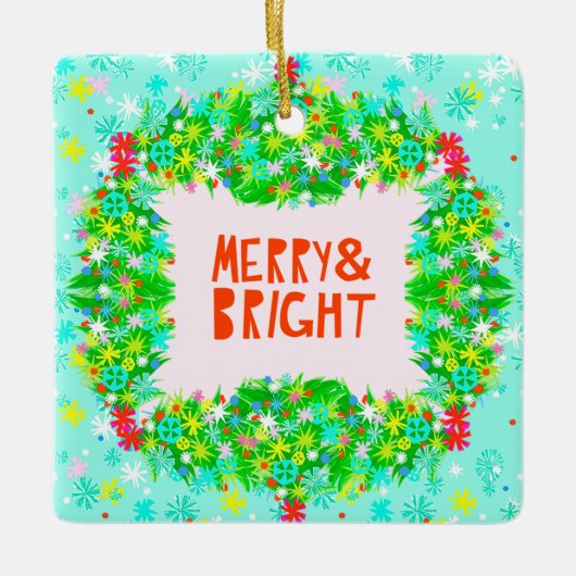 Merry & Bright Wreath Keramisch Ornament (Voorkant)