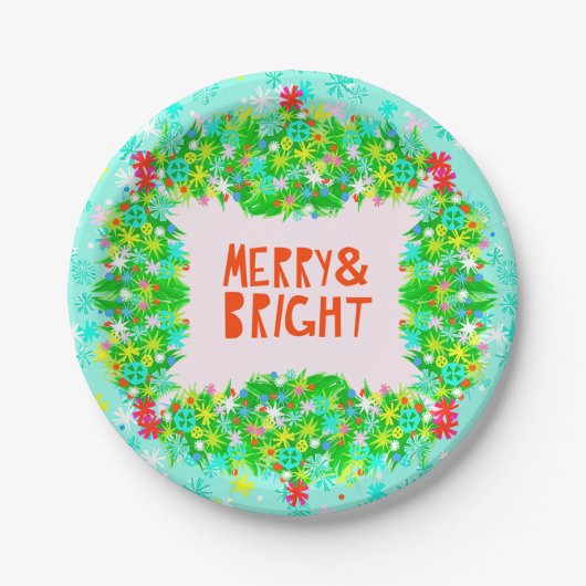 Merry & Bright Wreath Papieren Bordje (Voorkant)