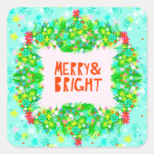 Merry & Bright Wreath Vierkante Sticker (Voorkant)