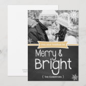 Merry Bright Yellow Chalkboard Holiday Flat Card Feestdagenkaart (Voorkant / Achterkant)
