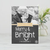 Merry Bright Yellow Chalkboard Holiday Flat Card Feestdagenkaart (Staand voorkant)
