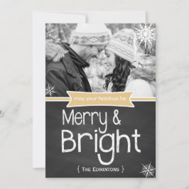 Merry Bright Yellow Chalkboard Holiday Flat Card Feestdagenkaart
