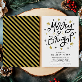 Merry & Bright Zwart en Goud Kerstfeest Kaart