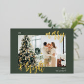 Merry BrightStor Script Photo Green Folie Feestdagenkaart (Staand Voorkant)