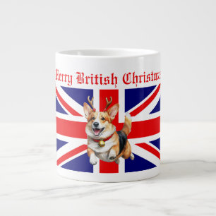Merry British Christmas Corgi Reindeer Antlers Grote Koffiekop