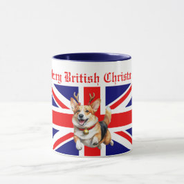 Merry British Christmas Corgi Reindeer Antlers Mok