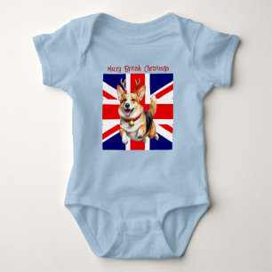 Merry British Christmas Corgi Reindeer Antlers Romper