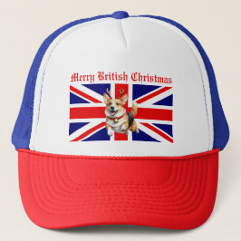 Merry British Christmas Corgi Reindeer Antlers Trucker Pet