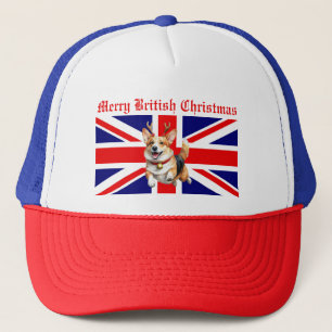 Merry British Christmas Corgi Reindeer Antlers Trucker Pet
