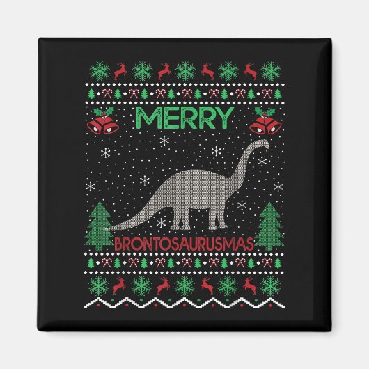 Merry Brontosaurus Xmas Gift Ugly Brontosaurus Chr Magneet (Voorkant)