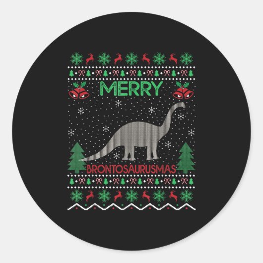 Merry Brontosaurus Xmas Gift Ugly Brontosaurus Chr Ronde Sticker (Voorkant)