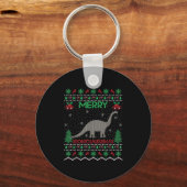 Merry Brontosaurus Xmas Gift Ugly Brontosaurus Chr Sleutelhanger (Voorkant)