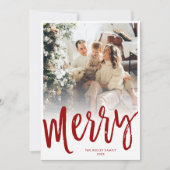 Merry Brush Script Christmas Kaart, foto terug, ro Feestdagenkaart (Voorkant)