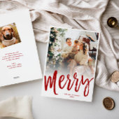 Merry Brush Script Christmas Kaart, foto terug, ro Feestdagenkaart