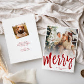 Merry Brush Script Christmas Kaart, foto terug, ro Feestdagenkaart
