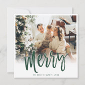 Merry Brush Script Groen Vierkant Feestdagenkaart (Voorkant)